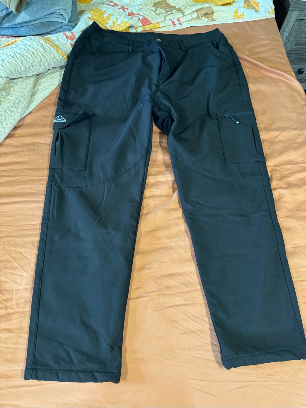 Men's Black Cargo Work Pants with Utility Pockets waterproof and fleece lined